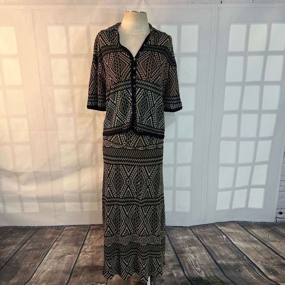 Brenda French vintage 2piece knit button down top and maxi skirt set - Picture 1 of 11